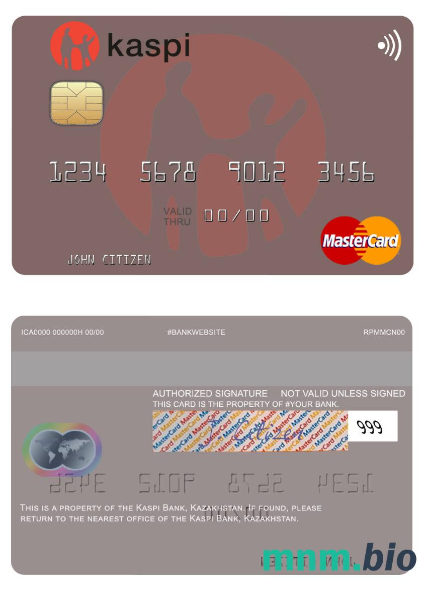Kazakhstan Kaspi Bank przykład karty mastercard w formacie PSD